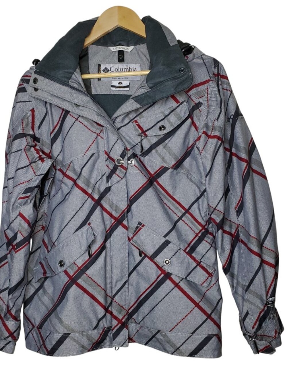 Columbia Women's Titanium Omni-Tech Grey Plaid Waterproof Ski Jacket, Size S